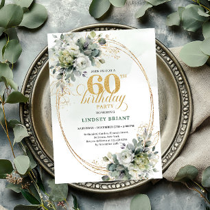 Invitation aquarelle 60e anniversaire vert poussié