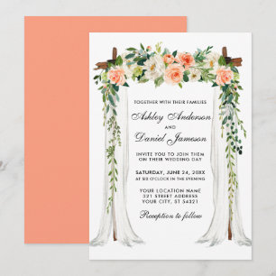 Invitation Aquarelle à canopée mariage Corail floral