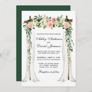 Invitation Aquarelle à canopée mariage couleur rose floral ve