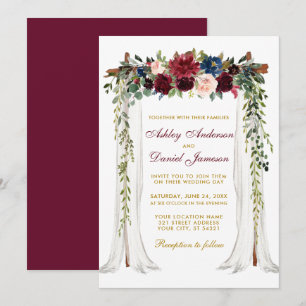 Invitation Aquarelle à canopée mariage or à arc floral