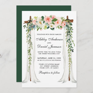 Invitation Aquarelle à canopée mariage rose vert floral
