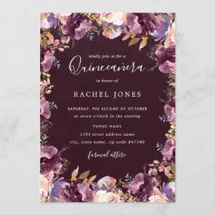 Invitation Aquarelle à fleurs violettes Quinceanera