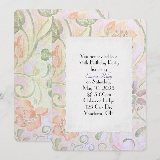 Invitation aquarelle à l'ancienne, motif floral (Devant / Derrière)