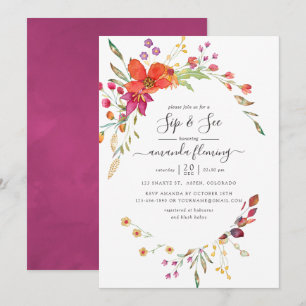Invitation Aquarelle à l'eau Fleur sauvage Sip and See