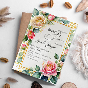 Invitation Aquarelle à Rose rustique encadrée Fête des mariée