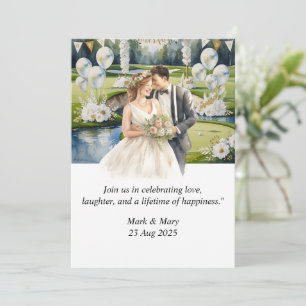 Invitation Aquarelle à thème Mariage de golf