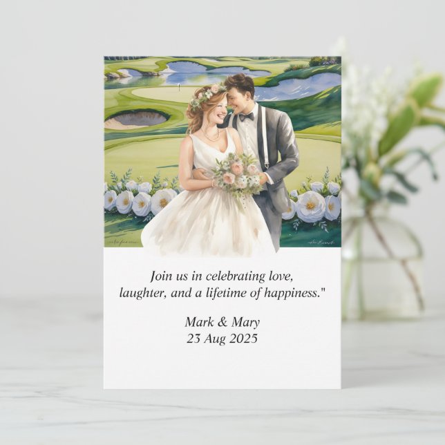 Invitation Aquarelle à thème Mariage de golf (Debout devant)
