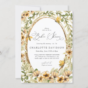 Invitation Aquarelle Abee Jaune Floral Baby shower neutre