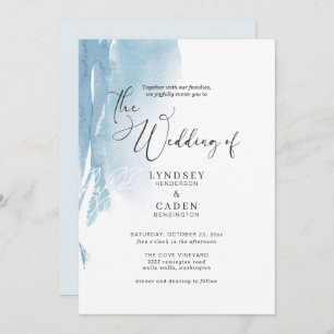 Invitation Aquarelle Abstrait Bleu Blanc Floral Mariage Invi