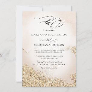 Invitation *~* Aquarelle Abstraite douce Mariage or