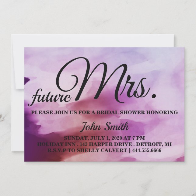 Invitation Aquarelle Abstraite Fête des mariées future Mme (Devant)