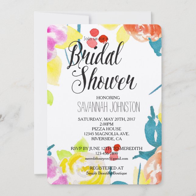 Invitation Aquarelle Abstraite Florale nuptiale (Devant)
