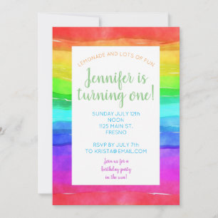 Invitation Aquarelle Abstraite Peint Stripes Arc-en-ciel.