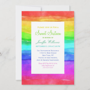 Invitation Aquarelle Abstraite Peint Stripes Arc-en-ciel.