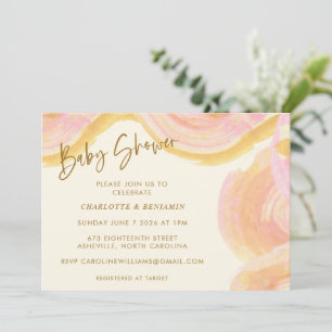 Invitation Aquarelle Abstraite Peinture Baby shower rose