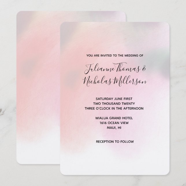 Invitation Aquarelle Abstraite Rose Pêche (Devant / Derrière)