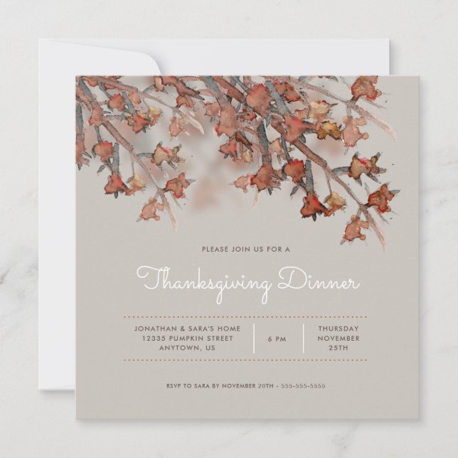 Invitation Aquarelle Abstraite Thanksgiving Chute Foliing (Devant)