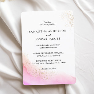 Invitation Aquarelle Abstraite Traits de Pinceau Roses & Or  