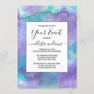 Invitation Aquarelle Abstraite violet violet violet vert Turq