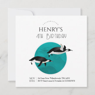 Invitation Aquarelle adorable Penguin Arctique Anniversaire