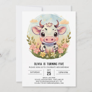 Invitation Aquarelle agricole Élégante vache Anniversaire