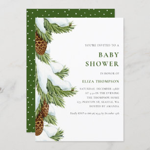 Invitation Aquarelle Aiguilles de pin neige Baby shower