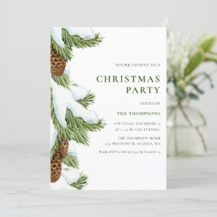 Invitation Aquarelle Aiguilles de pin neigeux Noël