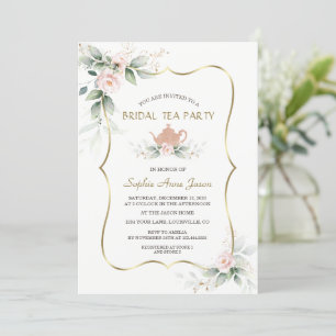 Invitation Aquarelle Aile rose Floral Or Bridal Tea Party