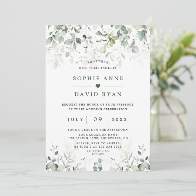 Invitation Aquarelle Airy Verdure Mariage or (Debout devant)