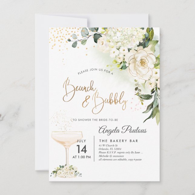 Invitation Aquarelle Albâtre Roses Brunch Bubbly (Devant)