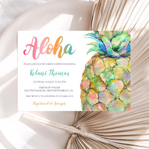 Invitation Aquarelle Aloha Baby shower d'ananas hawaïen
