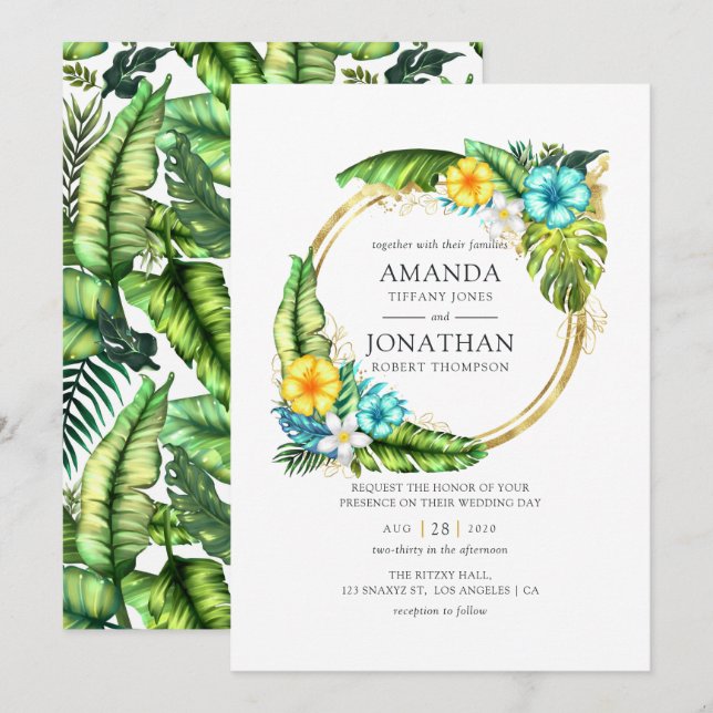 Invitation Aquarelle Aloha Mariage de plage tropical d'été (Devant / Derrière)