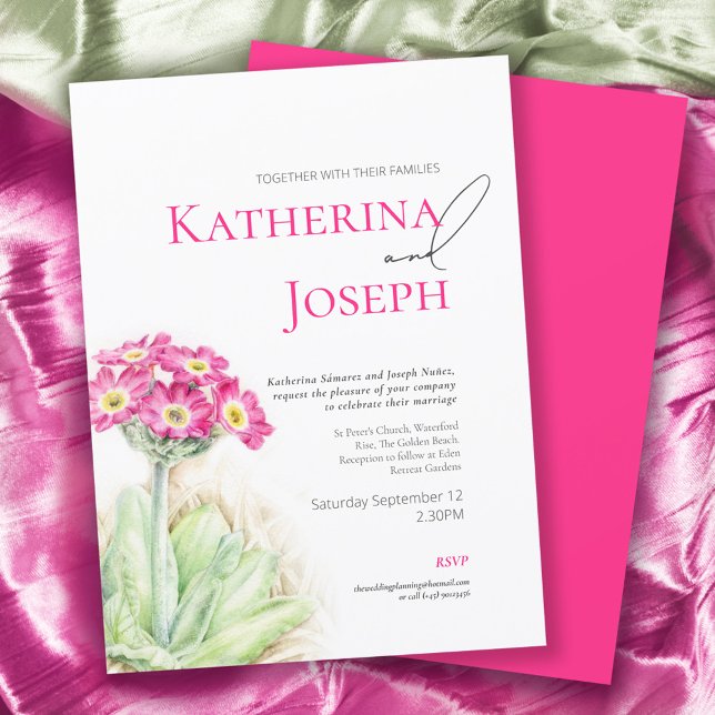 Invitation Aquarelle alpine rose mariage vertical rose (Créateur téléchargé)