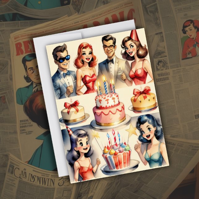 Invitation Aquarelle amusante bande dessinée scène d'annivers (Créateur téléchargé)