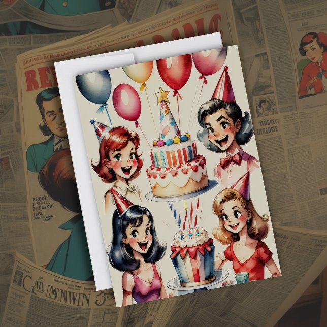 Invitation Aquarelle amusante bande dessinée scène d'annivers (Créateur téléchargé)