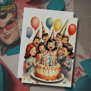 Invitation Aquarelle amusante bande dessinée scène d'annivers