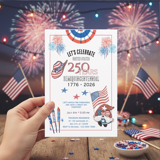 Invitation Aquarelle amusante pour les 250 ans des États-Unis (US 250 Years Anniversary Fun Watercolor Invitation)