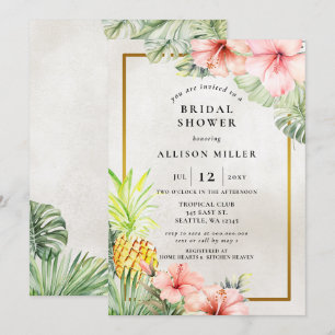 Invitation Aquarelle ananas Fête des mariées tropicale