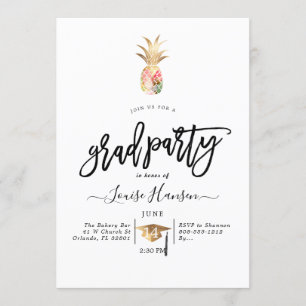 Invitation Aquarelle Ananas Graduation Party
