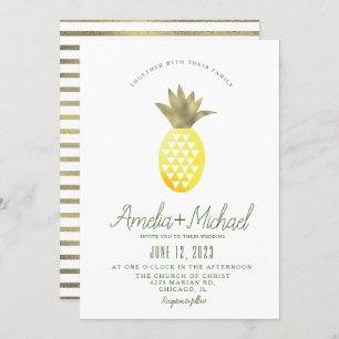 Invitation Aquarelle Ananas Pina Tropic Faux Foil Mariage
