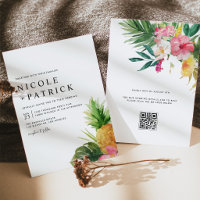 Aquarelle Ananas Tropical Code QR Mariage