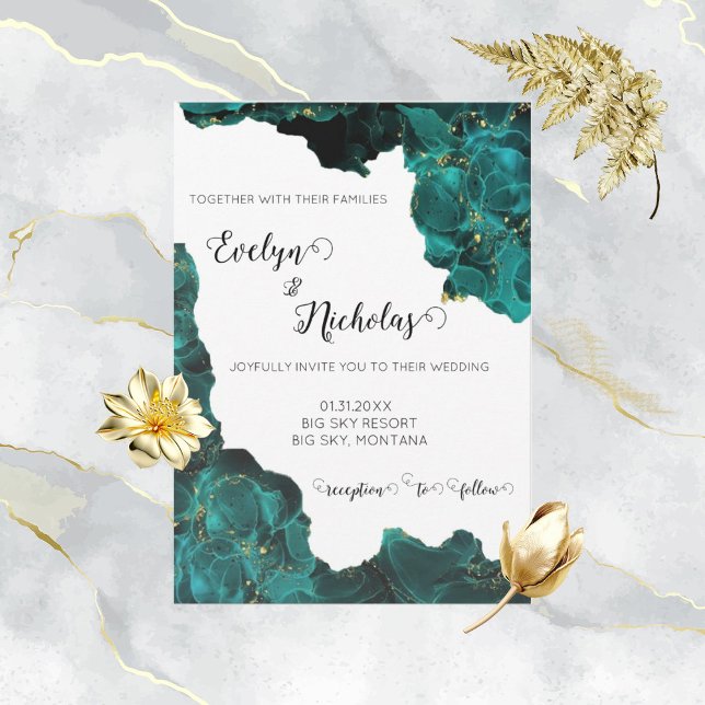 Invitation aquarelle Anastasia noir et vert (Créateur téléchargé)