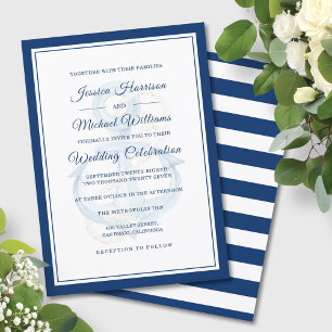 Invitation Aquarelle Ancre Nautique Marine Classic Mariage