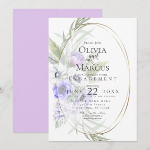 Invitation Aquarelle Anémone Violette Fleurie Cadre Ovale