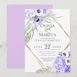 Invitation Aquarelle Anémone Violette Florale Cadre Géométriq