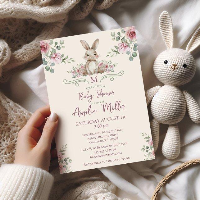 Invitation Aquarelle animale de la forêt de Bunny (Bunny Baby Shower invitation)