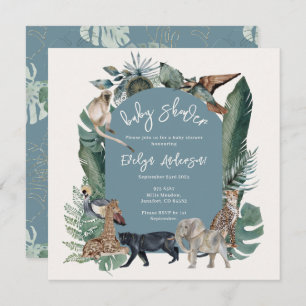 Invitation Aquarelle animale sauvage Baby shower bleu tropica
