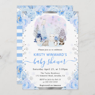 Invitation Aquarelle Animaux arctiques Baby shower floral