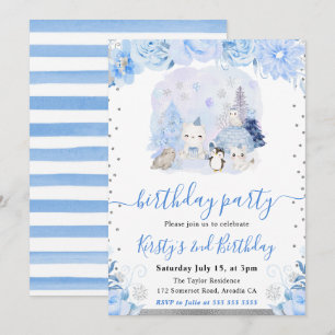 Invitation Aquarelle Animaux Arctiques Floraux Anniversaire E