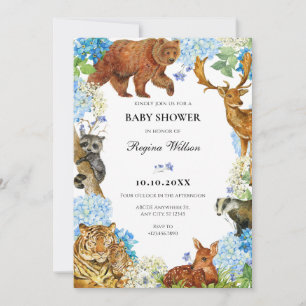 Invitation Aquarelle Animaux baby shower de la faune florale